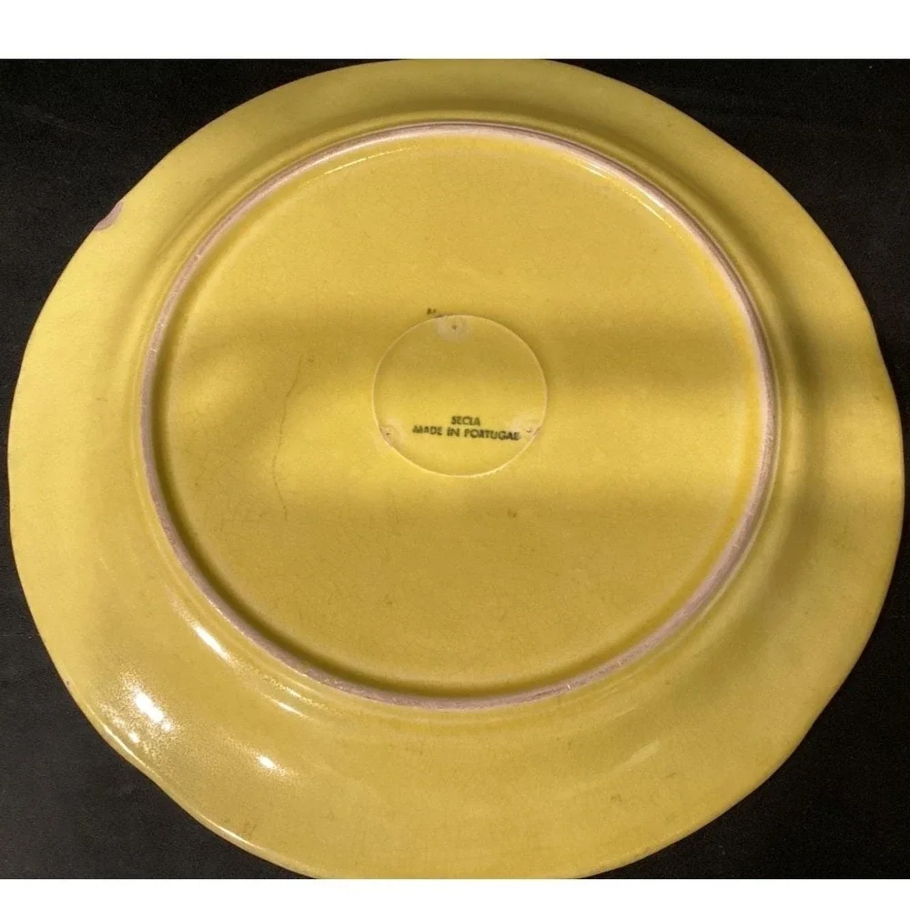 SECLA Yellow Cabbage Leaf Dinner Plates, Set of 2, Vintage Portugal Majolica,